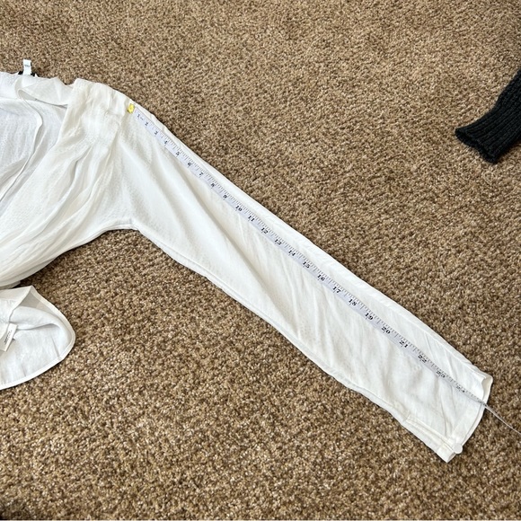 SOLD💗 Express White Satin Long Sleeve Faux Wrap Top Deep V-neck Ruffle Blouse - Picture 12 of 12